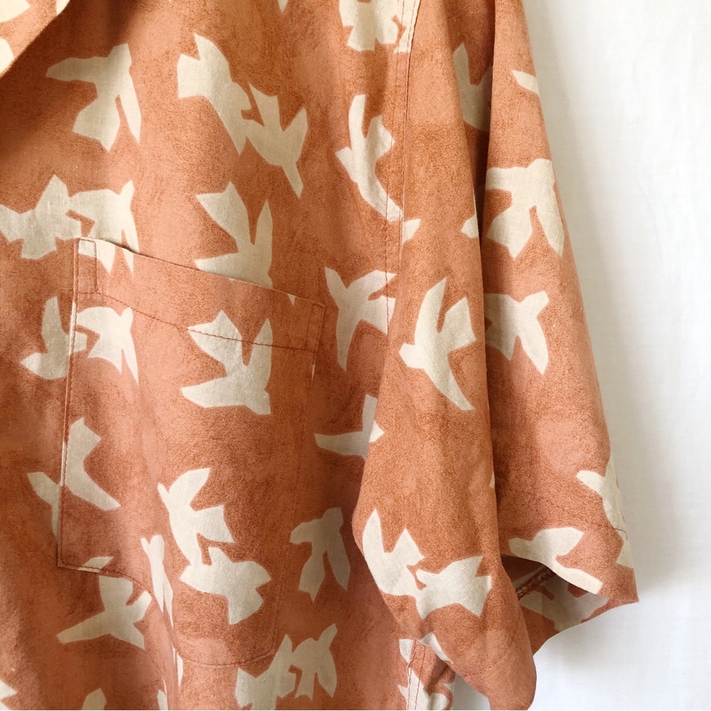 Vintage Mens HUNT CLUB Orange Cream Bird Button Up Cotton Rayon Shirt Size L - Picture 5 of 11